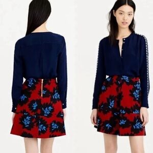 J.Crew Floral A Line Mini Skirt Red Black Cotton Preppy Size 2
